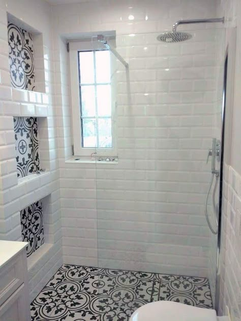 Bathroom Shower Step Ideas, Mosaic Tile Small Bathroom, Small Vertical Bathroom Ideas, White Beveled Subway Tile Shower Ideas, Timeless Bathroom Shower Tile, Walk In Shower Remodel Before And After, Shower Tile Designs Farmhouse, Fancy Tiles Interior Design, Shower Expansion Before And After