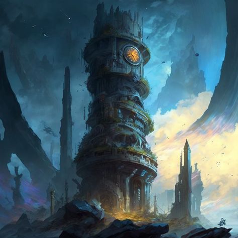 The Clocktower #ailust #aiartcommunity #aiartwork #midjourney #fantasy #rpg Midnight Sun, Fantasy Rpg, Fantasy Landscape, Time Travel, Concept Art, Sun, Anime, Travel, Quick Saves