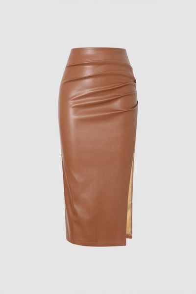 Midi Skirt Brown, Pleats Pattern, Faux Leather Midi Skirt, Leather Midi Skirt, Elegante Casual, Skirts Online, Elegant Shirt, Edgy Look, Mode Vintage