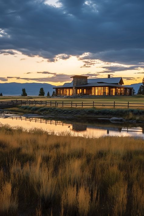 Horse Ranch House Aesthetic, Country Houses Ranch Outside, Big Ranch Style Homes, Ranch Core Aesthetic, Oklahoma Ranch House, House On Land Country Dream Homes, House Out In The Country, Wyoming Houses Dream Homes, Lots Of Land House