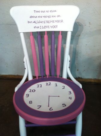 girl time out chair Painted Time Out Chairs, Time Out Chair Ideas, Thinking Chair, Time Out Chair, Girl Time, Painted Chair, Chair Ideas, Furniture Rehab, Painted Chairs