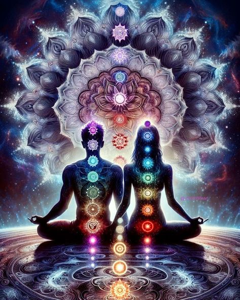 Chakras Vision Board, 9 Spiritual Meaning, Spirtual Connections Pictures, Meditating Couple, Spirtual Connections Art, Couple Spirituality, 2 Souls Connected, Twinflames Art, Spiritual Couple