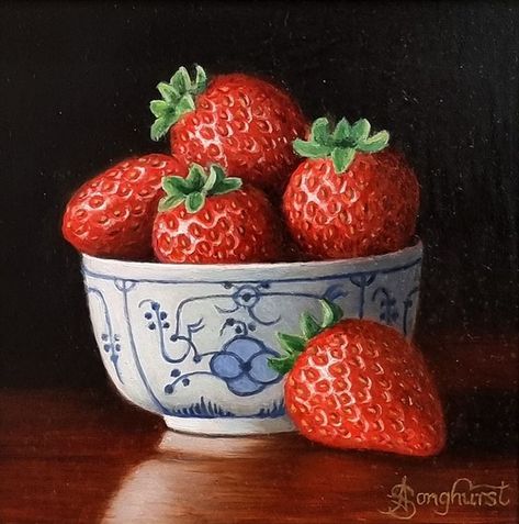 Bowl With Fruit Drawing, Still Life Strawberries, Art Inspiration Digital, Strawberry Still Life, Bowl Of Strawberries Painting, Realistic Strawberry Painting, Bowl Of Strawberries, Strawberry Drawing, Fruit Basket Oil Painting