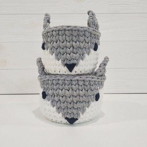 ⭐A set of interior baskets made of knitted yarn for a children's room and not only. It will help the mother of the child to organize the space and collect all the little things in one place! ⭐
----
Characteristics:
1️⃣ Color: grey, white
2️⃣ Material: 100% cotton
3️⃣ Bottom material: wood
4️⃣ Dimensions: large basket: bottom - 12 cm, height - 9 cm; smaller basket: bottom 10 cm, height - 8 cm.
----
⛔ Attention! Only hand cleaning, with intensive washing, the bottom may be deformed! Basket Crochet, Fox Toys, Large Basket, Basket Pattern, Toy Basket, Small Basket, Crochet Basket Pattern, White Owl, Crochet Decoration