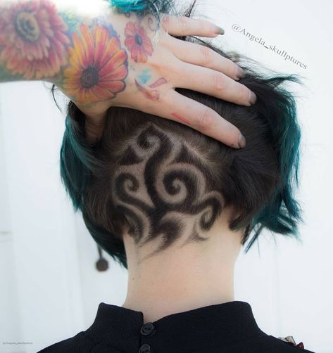 ❤@AmerieDetroit's Finest❤ Woman Undercut Designs, Mermaid Undercut Designs, Short Hair Undercut Goth, Mandala Undercut, Geometric Undercut Designs, Undercut Hair Designs, Undercut Designs, Undercut Long Hair, Shaved Hair Designs