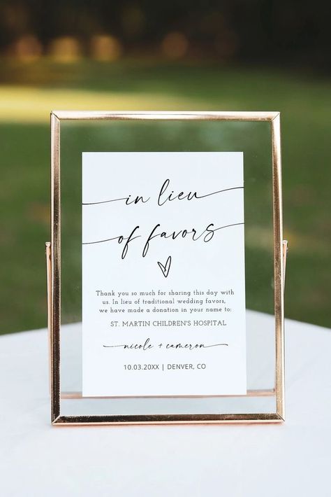 10 Creative Wedding Favor Ideas — Bridal Bliss Blog In Lieu Of Favors, Traditional Wedding Favours, Creative Wedding Favors, Charity Donation, Modern Minimalist Wedding, Favors Sign, September Wedding, Favors Wedding, Maybe One Day