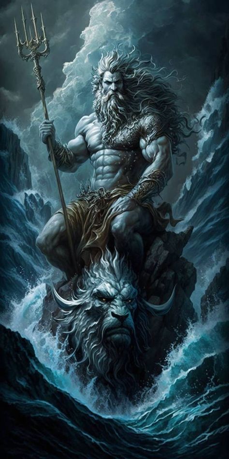 Poseidon Greek Mythology, Poseidon Tattoo, Greek Mythology Tattoos, Greek Mythology Gods, Mythology Tattoos, Greek Tattoos, Greek And Roman Mythology, Greek Mythology Art, Muscle Man