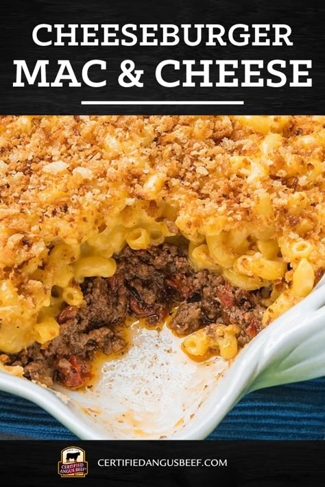 Cheesy Cheeseburger Casserole, Crockpot Beef Mac And Cheese Recipe, Baked Mac And Cheese With Hamburger, Max And Cheese With Ground Beef, Beef And Mac And Cheese, Ground Beef Mac And Cheese Recipes, Cheeseburger Mac N Cheese, Mac N Cheese Hamburger Casserole, Ground Beef With Mac And Cheese