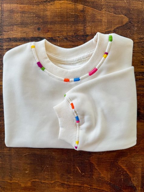 Youth Sweatshirt Hand Embroidery Collar Color Block Tshirts Embroidery Ideas, Sweatshirt Designs Embroidery, Felt Embroidery Sweatshirt, Add Embroidery To Clothes, Embroidery Uses Ideas, Sweatshirt Cuff Embroidery, Upcycle With Embroidery, Embroidering A Sweatshirt, Words To Embroider