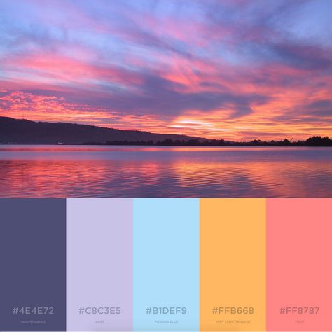 Here's some summer inspiration.  This color sheme will not leave anyone indifferent Sunset Colors Outfit, Summer Sunset Color Palette, Branding Color Palettes, Logo Tips, Sunset Color Palette, Sunrise Colors, Logo Colors, Sea Colour, Sunset Summer