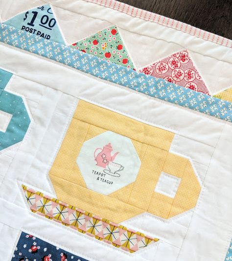 Tea Party Quilt for American Patchwork & Quilting Magazine by Heidi Staples of Fabric Mutt Road Trip Theme, Happy Quilts, Vintage Travel Themes, Retro Motel, Motel Key, American Patchwork And Quilting, Guest Room Bed, Craft Books, Quilt Magazine