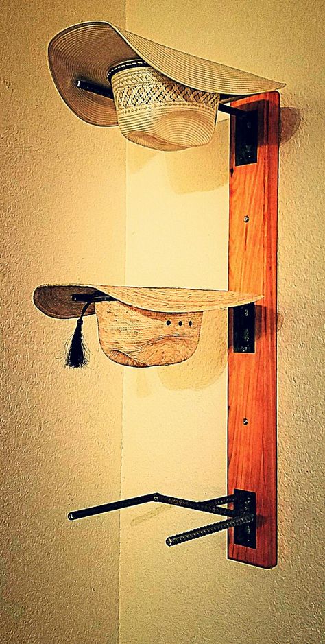 Cowboy Hat Racks, Display Rack Ideas, Hat Rack Ideas, Baseball Hat Racks, Diy Hat Rack, Cowboy Hat Rack, Hat Shelf, Hat Organizer, Wall Hats