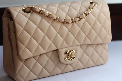 Chanel Medium Classic Flap (either Single or Double Flap), Beige/Cream? in Gold Hardware. Caviar Leather Medium Chanel Classic Bag, Channel Double Flap Bag, Channel Flap Bag, Chanel Flap Bag Beige, Channel Classic Flap, Beige Classic Flap, Chanel Classic Flap Bag Medium, Chanel Classic Beige, Dompet Gucci