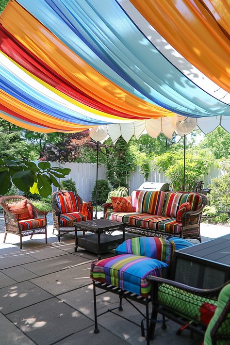 Dive into DIY with these 43 patio cover ideas, crafted to transform your outdoor space with hands-on projects. From building pergolas to crafting shade sails, find step-by-step instructions and inspiration to tackle DIY projects like a pro. Say goodbye to cookie-cutter solutions and hello to crafty creations for your outdoor oasis! #DIYPatioCover #OutdoorProjects #CraftySolutions Easy Backyard Shade Ideas, Fabric Patio Cover Ideas, Diy Patio Umbrella Cover, Deck Awning Ideas Diy Patio Shade, Renter Friendly Patio Shade, Diy Shade Outdoor Cheap, Renter Friendly Patio Ideas, Diy Sunshade, Diy Covered Patio