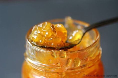 Pineapple & Green Chilli Chutney | Ruchik Randhap Mango Chutney Recipe, Peach Jam Recipe, Preserving Foods, Pineapple Jam, Jam Recipes Homemade, Peach Jam, Canned Pineapple, Mango Recipes, Canned Peaches