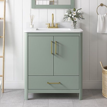 Small Bath Vanities, Mint Green Bathroom Vanity, Sage Green Vanity, Marble Countertop And Backsplash, Bathroom Facelift, Removable Backsplash, 24 Inch Bathroom Vanity, Green Vanity, 30 Bathroom Vanity