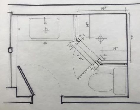 5x7 Bathroom Layout, Narrow Bathroom Layout, Tiny Bathroom Layout, Small Bathroom Plans, Master Bath Layout, Bathroom Layout Ideas, Neo Angle Shower, Small Bathroom Layout, Bathroom Layouts