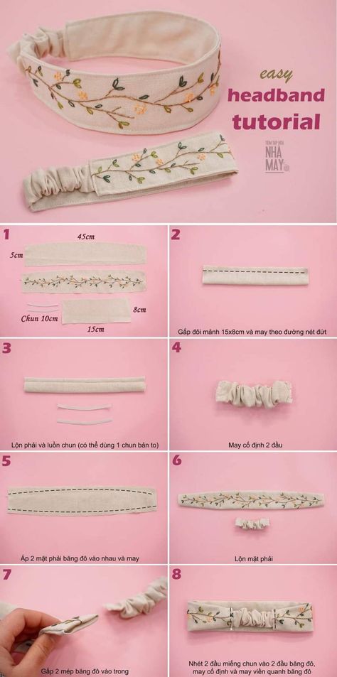 Hairband Tutorial, Crochet Hairband, Projek Menjahit, Diy Hair Accessories Ribbon, Sewing Crafts Tutorials, Fashion Sewing Tutorials, Diy Headband, Sewing Design, Sewing Embroidery Designs