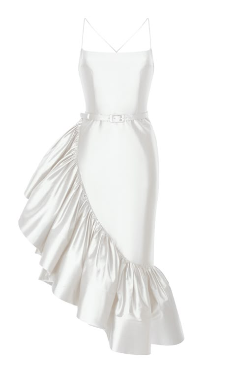 Ruffled Silk Midi Dress by RASARIO for Preorder on Moda Operandi Silk Ruffle Dress, Ruffle Dress White, White Ruffle Dress, Looks Party, Glamorous Style, Beauty Dress, Silk Midi Dress, Looks Style, Fancy Dresses