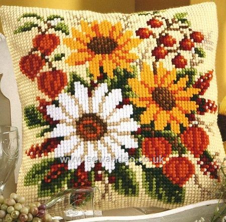 Floral Delight Cushion Front Needlecraft Kits, Cross Stitch Cushion, Stitch Pillow, Cross Stitch Pillow, Tapestry Kits, Beautiful Cross Stitch, Cross Stitch Patterns Flowers, Creation Couture, Needlepoint Kits