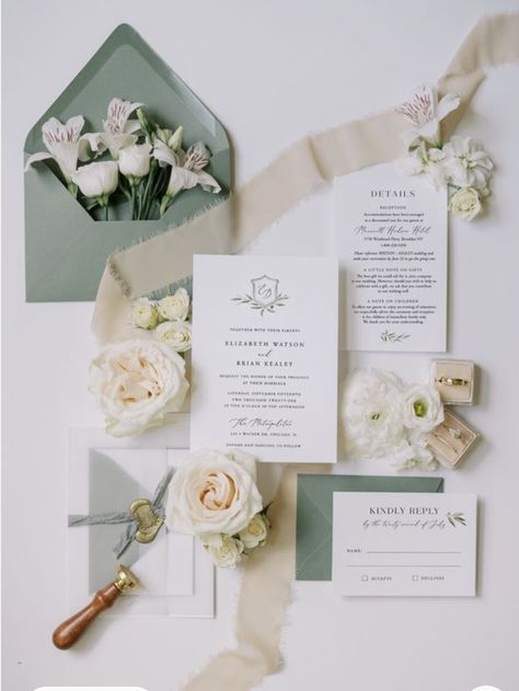 Invitation Wedding Photo, Invitation Suite Wedding Flat Lay, Invitation Details Photography, White And Green Wedding Flat Lay, Aesthetic Wedding Inspiration, Invitation Card Photography, Wedding Invitation Mood Board, Invitation Flat Lay Weddings, Invitation Photography Styling