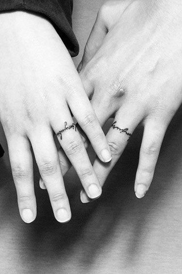 Married Ring Finger Tattoos, Name Ring Finger Tattoo, Infinity Wedding Ring Tattoo, Tattoos For Wedding Finger, Tattoo Ideas For Ring Finger, Wedding Band Name Tattoo, Promise Ring Tattoo Couple, Always And Forever Ring Tattoo, Mens Wedding Finger Tattoo