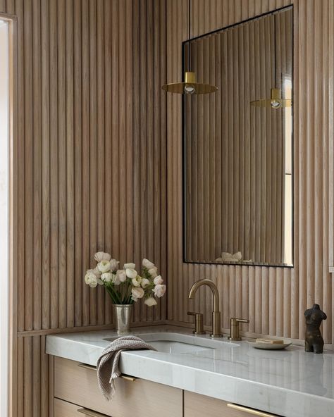 One my favorite so far! Those fluted panels give a soft and voluptuous groove to our Tally Ho's master bath suite... yes it's a suite! More soon, all captured by @jennverrierphoto & styled by @kristihunter . . . #bathroom #bathroomdesign #woodpaneling #fluted #voluptous #spalike #bathroomofinstagram #beautifulbathrooms #interiordesign #interiordesigner Fluted Panel Bathroom, Fluted Wall Panel Bathroom, Fluted Tub, Fluted Tile Bathroom, Fluted Wall Panel, Master Bath Suite, Wallpaper And Paint, Tally Ho, Interior Design Advice