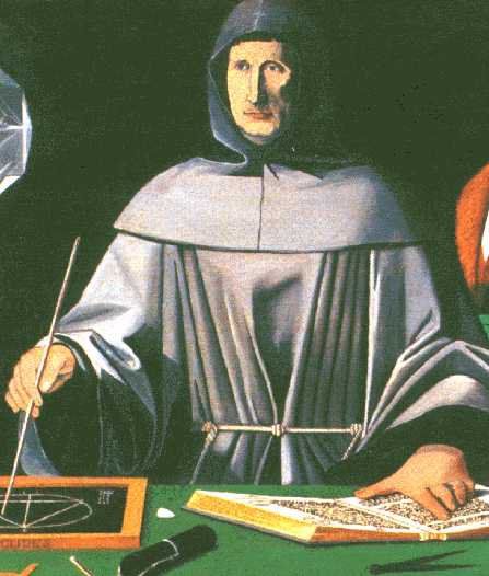 Luca Pacioli, 1445 - 1517. Considered "father of accounting." Italian mathematician, Franciscan friar, friend of Leonardo di Vinci. Published first description of double-entry accounting used by Venice merchants. Described journals, ledgers, debits = credits, accounts on balance sheet & income statement, YE closing entries, trial balances. Also wrote on accounting ethics and cost accounting. Luca Pacioli, Trial Balance, Franciscan Friar, Cost Accounting, Bookkeeping Business, Double Entry, Income Statement, Balance Sheet, Geometric Drawing