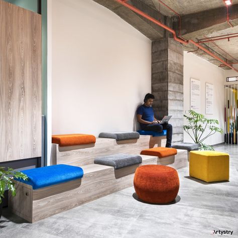 A Stress-Free Workspace That Reflects The Young, Energetic, And Vibrant Occupants | Artystry Designers & Planners - The Architects Diary Relax Room Office, It Office Interior Design, University Lobby, Gym Lobby, Sustainable Office, Coffee Office, It Office, Google Office, Office Design Trends