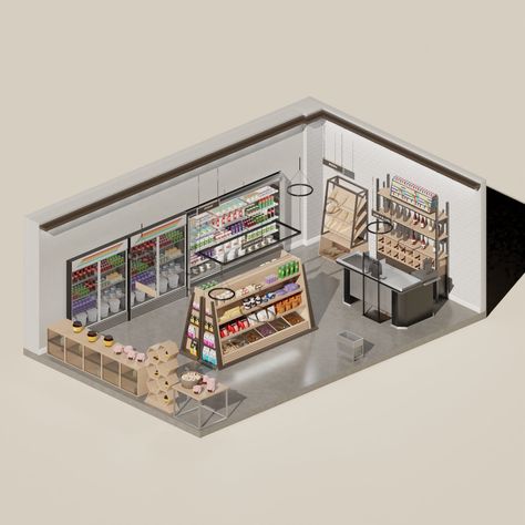 3D Model Mini Market PNG - Toffu Co 3d Shop Design, Convenient Store Aesthetic, Mini Store Design, Interior Design Portfolio Layout, Small Market, Shopping Clipart, Mini Market, 3d Interior Design, Store Layout