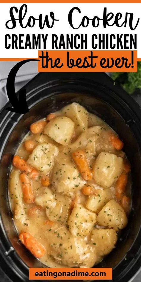 Crock Pot Creamy Ranch Chicken, Ranch Chicken And Potatoes, Crockpot Ranch Chicken, Creamy Ranch Chicken Recipe, Ranch Chicken Crockpot, Creamy Ranch Chicken, Chicken Breast Crockpot Recipes, Crockpot Chicken Breast, Ranch Chicken Recipes