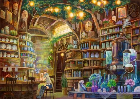 Apothecary shop. i could see working here. Magic Market Fantasy Art, Magic Shop Fantasy Art, Fantasy Shop Art, Fantasy Magic Shop, Fantasy Coffee Shop, Magical Library Fantasy Art, Fantasy Bookstore, Fantasy Classroom, Fantasy Market