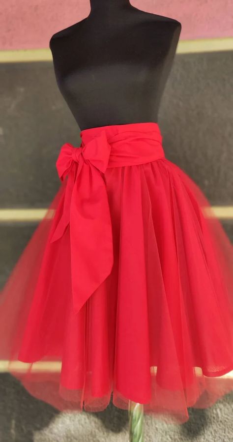 Red Tutu Skirt, Red Tulle Skirt, Masquerade Outfit, Fancy Short Dresses, Red Tutu, Bow Skirt, Organza Dress, Elastic Belt, Skirt Skirt