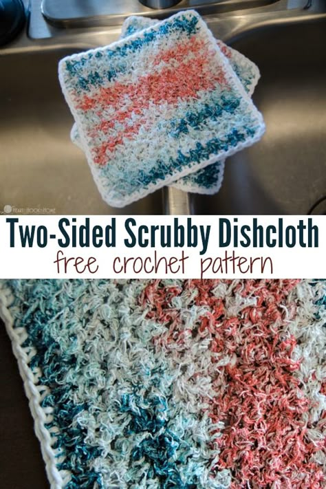 These two-sided scrubby dishcloths are so quick to crochet, and easy too! The free crochet pattern almost makes me want to go clean something. Almost. ;) Shower Scrubbies Crochet Pattern Free, Scrubby Sparkle Yarn Crochet Patterns Free, Crochet Scrubby Dishcloth, Scrubology Crochet Pattern, Scrubby Yarn Crochet Patterns Free, Crochet Scrubbies Free Pattern Easy, Dish Scrubbies Crochet Pattern Free, Crochet Scrubbies Free Pattern, Crocheted Scrubbies