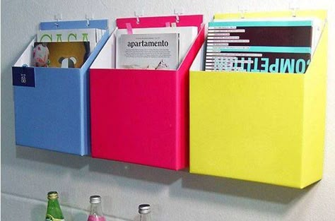 home/office storage box,  hanging on wall, paper DIY opp for magazine book  freeshipping wholesale $28.00 Wall Paper Diy, Diy Magazine Holder, Diy Storage Boxes, Diy Wand, Diy Office, Diy Magazine, Paper Diy, Home Office Storage, Diy Wallpaper