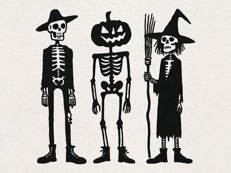 Halloween Vector Art, Trio Skeleton, Halloween Costume Illustration, Halloween Invites, Clip Art Black And White, Style Graphique, Halloween Illustrations, Halloween Character, Skeleton Illustration