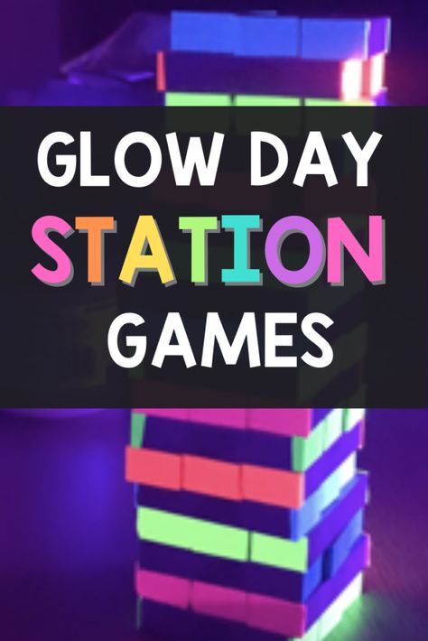 End Of Year Glow Party, Glow Party Ideas For Classroom, Glow Party Ideas For School Dance, Glow Party Preschool, Glow Games For Kids, Glow Night Games, Glow In The Dark School Party, Neon Day Activities, Games To Play At A Glow Party