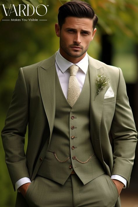 >>ORIGINAL ARTWORK AND CONTENT, PLEASE DO NOT COPY<< Men Suits, Suits For Man, Stylish Khaki Green Three Piece Suit for Men - Modern Slim Fit, Wedding, Formal Wear, Formal Attire for Men, Formal piece Wedding Suit, Double Breasted, Formal Fashion Slim Fit Suit. Description: Elevate your style with our Khaki Green Three Piece Suit for men, a versatile and sophisticated choice for various occasions. This modern slim-fit suit is expertly tailored to provide a sharp and polished look, making it perfect for weddings, formal events, or any special occasion. Crafted with the utmost precision, this suit boasts a comfortable and luxurious fabric blend that drapes elegantly. Its timeless khaki green hue adds a touch of individuality to your ensemble, ensuring you stand out in a sea of traditional op Groom Attire Sage Green, Sage Green Groomsmen Attire Groom & Groomsmen Suits, Spring Wedding Groom Suit, Mens Wedding Suits Green, Green Colorful Wedding, Italian Groom Suit, Modern Wedding Suits Men, Sage Groom Suit, Hunter Green Suits For Men