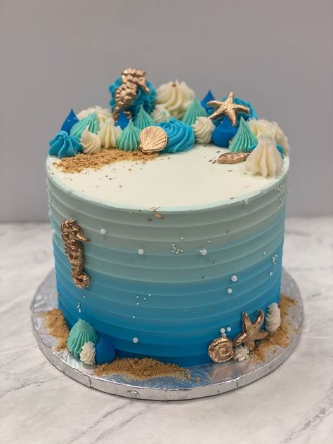 Ocean Themed Baked Goods, Ocean Themed Cake, Ocean Birthday Cakes, Beach Birthday Cake, Beach Theme Birthday, Under The Sea Cake, Rodjendanske Torte, Beach Themed Cakes, Sea Cake