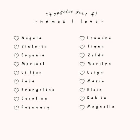 Angelic Female Names, Angel Names Female, Angelic Usernames, Nicknames For Angel, Aesthetic Girl Names With Meaning, Angelic Names Female, Angel Names List, Feminine Girl Names, Coquette Names