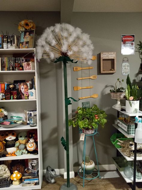 Fairy Witch Cottagecore Vibes | Wanted to share my giant dandelion I made Cottage Core Craft Room, Cottage Core Party Decor, Fairycore Home Decor, Cottage Core Furniture, Faerie Decor, Witchcraft Altars, Fairy Witch Cottagecore, Diy Cottagecore Decor, Cottage Core Room Ideas