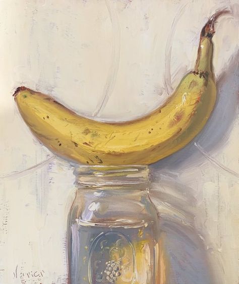 Banana Oil Painting, Banana Painting, Drawing Examples, Friends Sign, Daily Painting, A Banana, Dope Art, Still Life Art, Inspirational Art