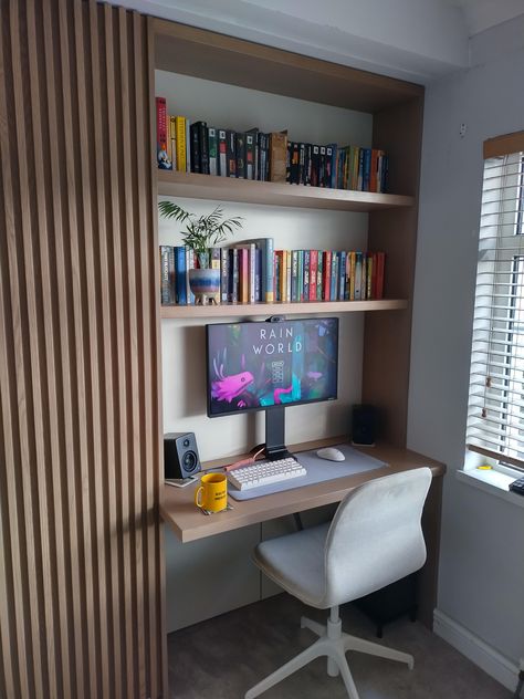 Home / X Wfh Desk Setup, Study Setup, Desk Setup Ideas, Wfh Desk, Books Shelf, Shelf Inspiration, Kids Stealing, Desk Setups, Home Decor Crate