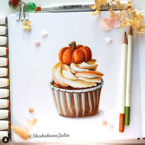 Muffin Dessert, Marker Artwork, Halloween Alcohol, Fall Drawing Ideas, Colored Pencil Artwork Ideas, Pumpkin Sketch, Value Art, Celebration Art, Breakfast In A Jar