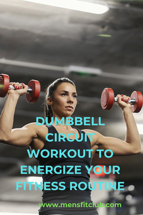 Step-by-step guide to a dumbbell circuit workout for women, featuring exercises like dumbbell squats, shoulder presses, bicep curls, and bent-over rows. The post highlights a full-body routine designed to build strength, tone muscles, and boost cardiovascular fitness, making it an effective and versatile workout option. Dumbell Whole Body Workout For Women, Circuit Workout Ideas, Upperbody Dumbell Circuit, Circuit Workout With Weights, Dumbbell Circuit Workout, Circuit Exercises, Workout Circuit At Home, Upper Body Dumbbell, Workout Strength Training