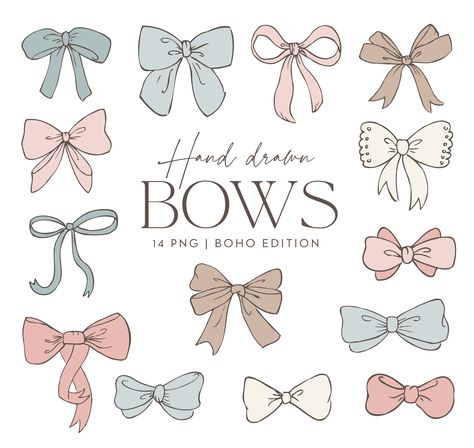 Ribbon Illustration Graphics, Ribbon Design Ideas, Bow Illustration Ribbon, How To Draw A Bow, Ribbon Bow Drawing, Bows Illustration, Bow Doodle, Ribbon Drawing, Ribbon Illustration