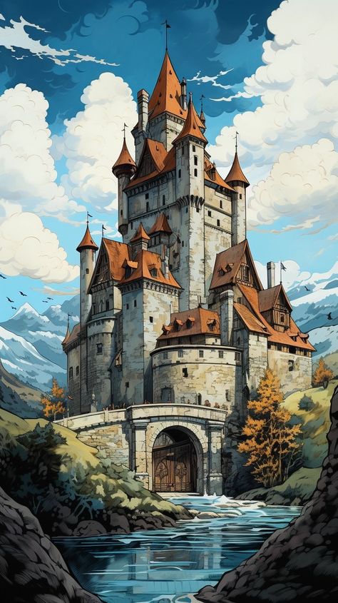 Fortress Concept Art, Castle House Plans, Sims Medieval, Germany Castles, Medieval Houses, Isometric Art, Castle House, Fantasy City, Fantasy Castle