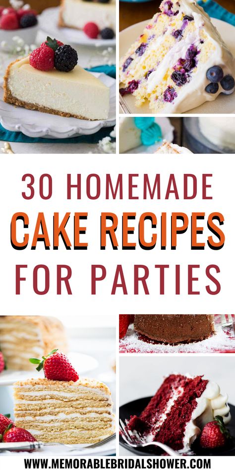 Having a wedding, bridal shower, birthday, baby shower, holiday get together or any other type of party here are the best cake recipes to bake. Whether you want a chocolate cake, carrot cake, vanilla cake, bundt cake, coffee cake or banana cake, you will find a recipe that suits your need. Don’t have a party coming up, no worries! These cakes can also be baked and eaten at any time. #cakerecipes #homemadecake #cakes #desserts Diy Cake Flavors, Different Kinds Of Cake Flavors, Best Cakes For A Cake Auction, Stacked Cake Recipe, Bridal Shower Cake Recipes, Yummy Wedding Cakes, 3 Tier Cake Recipes, Wedding Carrot Cake Ideas, Cake Walk Recipes