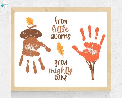 Acorn Handprint Art Craft, Fall Handprint Art, Fall Handprint Craft for Toddlers Baby Kids Preschool, Autumn Poem Little Acorns Mighty Oaks - Etsy Fall Crafts For Infants, Acorn Handprint, Fall Handprint Art, Autumn Poem, Acorn Craft, Fall Handprint Crafts, September Crafts, Craft For Toddlers, Preschool Crafts Fall