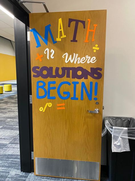 Math Night Decorations, Math Door Decorations, Teaching Energy, Math Helper, Math Cartoons, Book Door, Classroom Decor Middle, Middle School Classroom Decor, Math Bulletin Boards